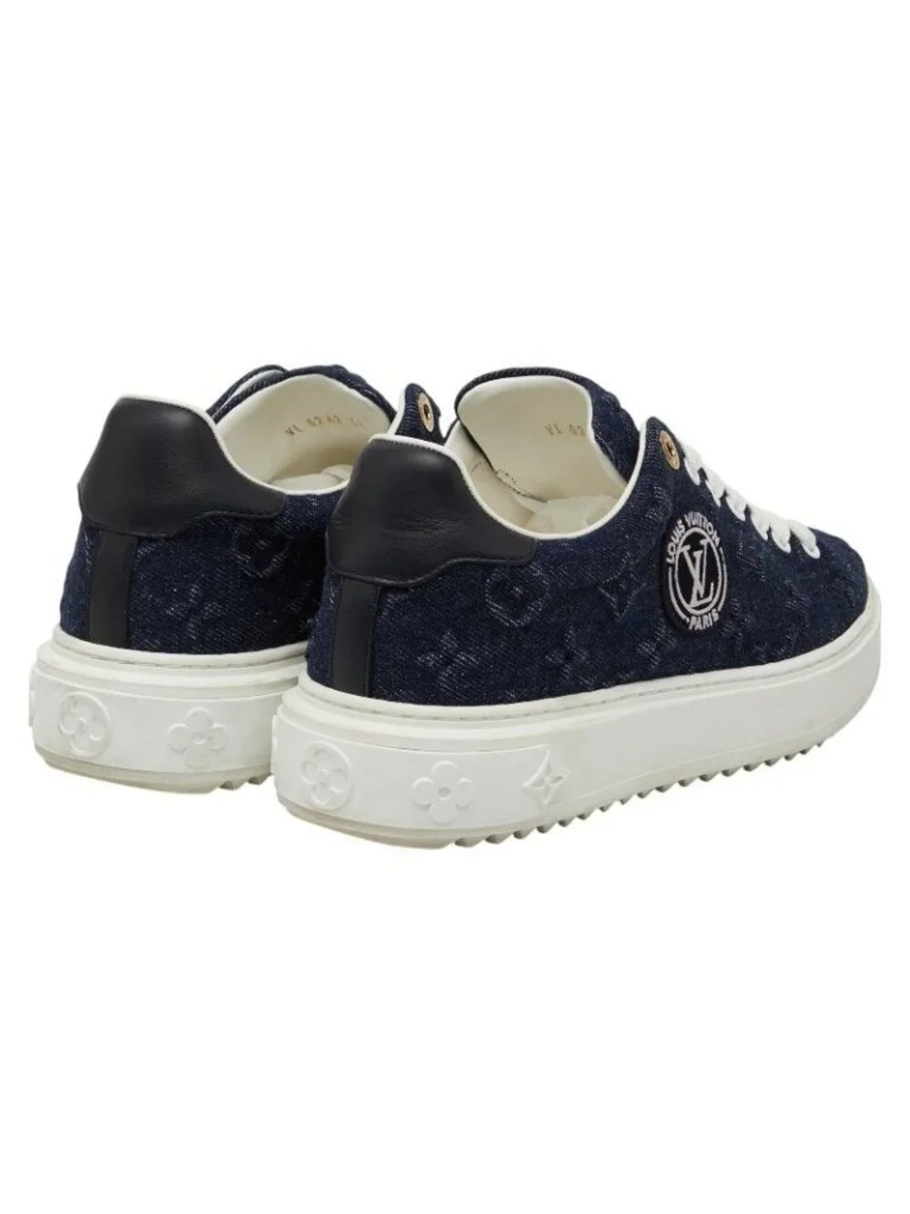 Louis Vuitton Monogram Denim Time Out Line Sneakers Size 38 Vl0242 Navy White - Picture 2 of 10